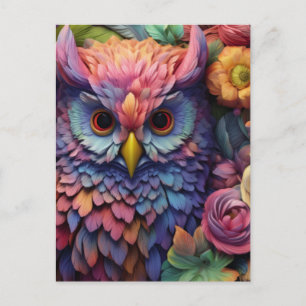 Floral Dream Owl – Colorful Fantasy Bird Art Postcard
