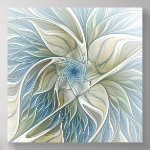 Floral Dream Pattern Abstract Blue Khaki Fractal Acrylic Photo Tile