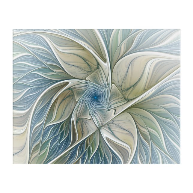 Floral Dream Pattern Abstract Blue Khaki Fractal Acrylic Print (Front)