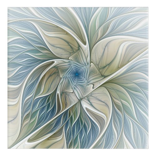Floral Dream Pattern Abstract Blue Khaki Fractal Acrylic Print