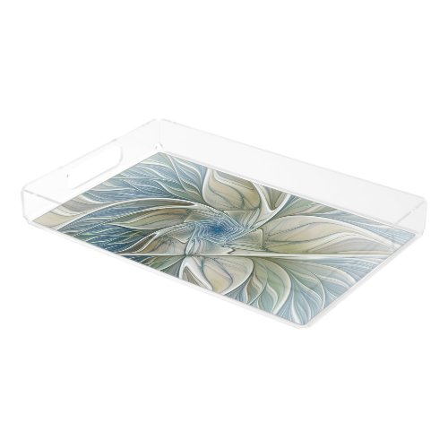 Floral Dream Pattern Abstract Blue Khaki Fractal Acrylic Tray