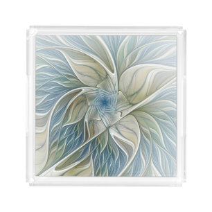 Floral Dream Pattern Abstract Blue Khaki Fractal Acrylic Tray