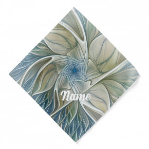 Floral Dream Pattern Abstract Blue Khaki Fractal Bandana