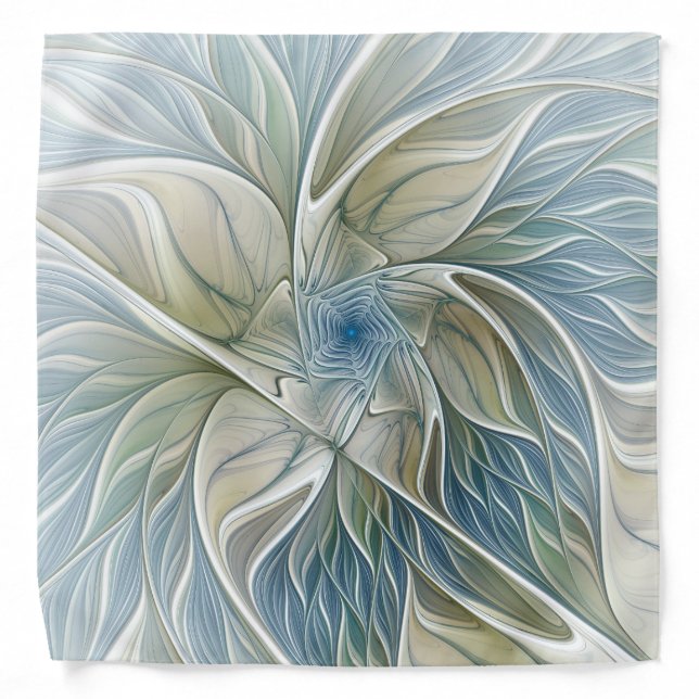 Floral Dream Pattern Abstract Blue Khaki Fractal Bandana (Front)