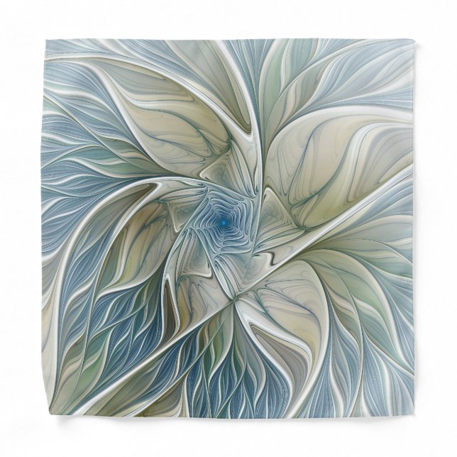 Floral Dream Pattern Abstract Blue Khaki Fractal Bandana (Front)