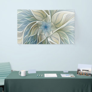 Floral Dream Pattern Abstract Blue Khaki Fractal Banner