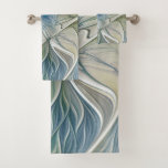 Floral Dream Pattern Abstract Blue Khaki Fractal Bath Towel Set at Zazzle