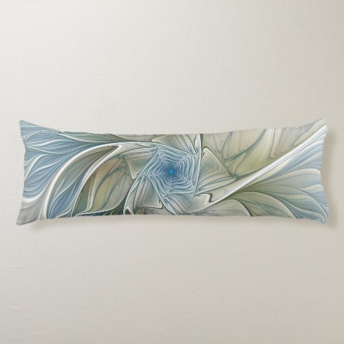 Floral Dream Pattern Abstract Blue Khaki Fractal Body Pillow