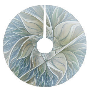 Floral Dream Pattern Abstract Blue Khaki Fractal Brushed Polyester Tree Skirt
