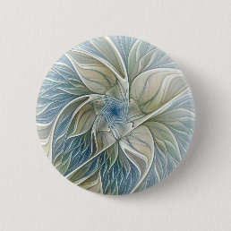 Floral Dream Pattern Abstract Blue Khaki Fractal Button