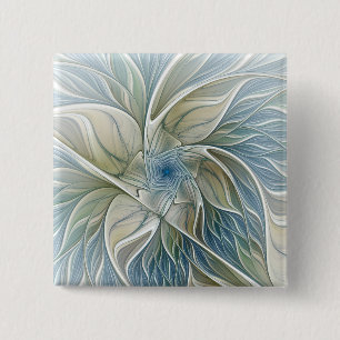 Floral Dream Pattern Abstract Blue Khaki Fractal Button