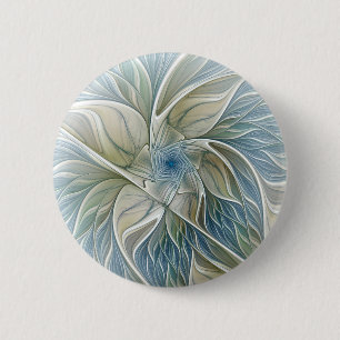 Floral Dream Pattern Abstract Blue Khaki Fractal Button