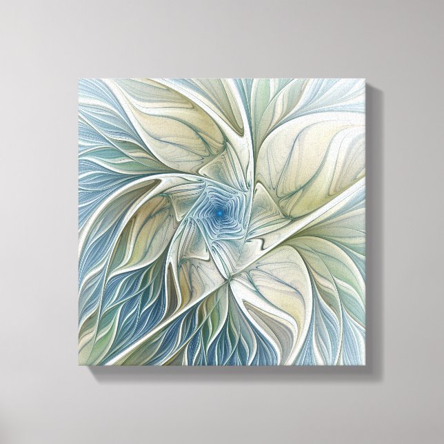 Floral Dream Pattern Abstract Blue Khaki Fractal Canvas Print (Front)