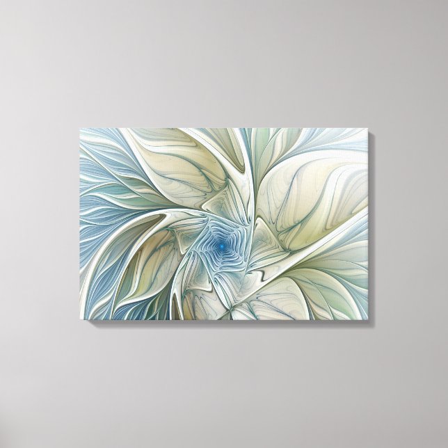 Floral Dream Pattern Abstract Blue Khaki Fractal Canvas Print (Front)