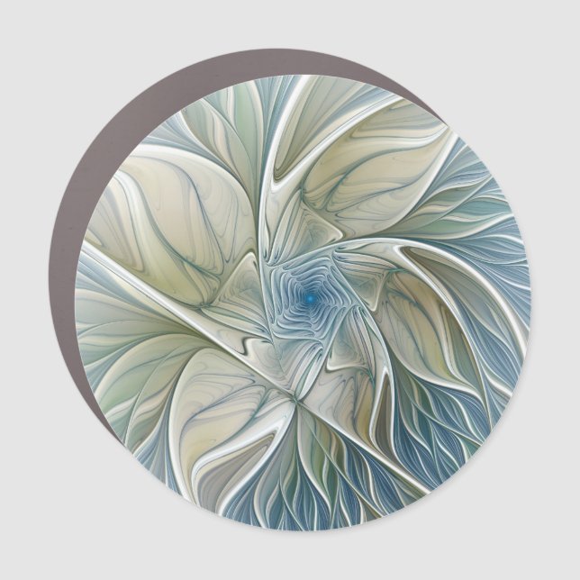 Floral Dream Pattern Abstract Blue Khaki Fractal Car Magnet (Front)