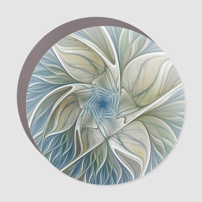 Floral Dream Pattern Abstract Blue Khaki Fractal Car Magnet (Front)