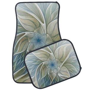 Floral Dream Pattern Abstract Blue Khaki Fractal Car Mat