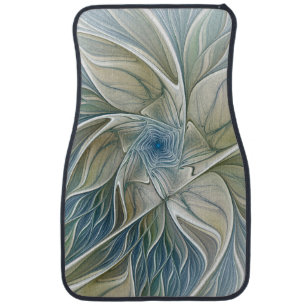 Floral Dream Pattern Abstract Blue Khaki Fractal Car Mat