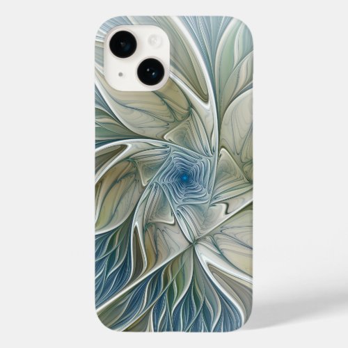 Floral Dream Pattern Abstract Blue Khaki Fractal Case_Mate iPhone 14 Case