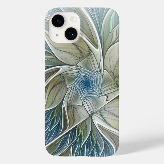 Floral Dream Pattern Abstract Blue Khaki Fractal Case-Mate iPhone Case (Back)