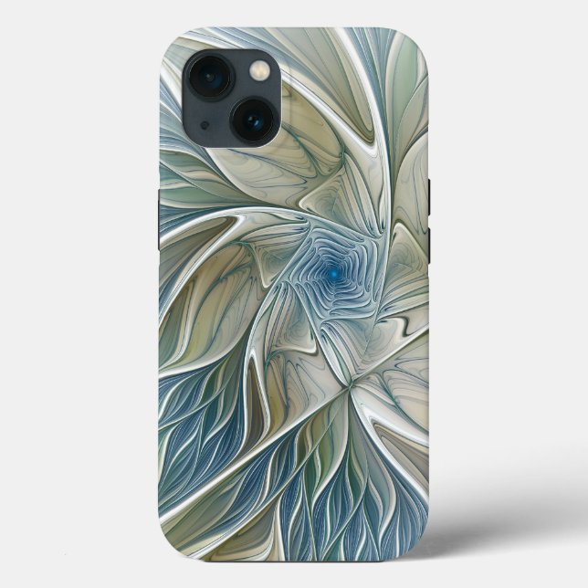 Floral Dream Pattern Abstract Blue Khaki Fractal Case-Mate iPhone Case (Back)