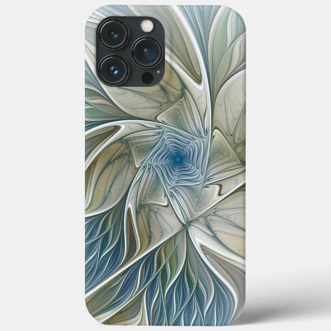 Floral Dream Pattern Abstract Blue Khaki Fractal Case-Mate iPhone Case (Back)