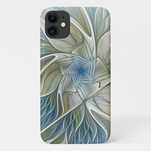 Floral Dream Pattern Abstract Blue Khaki Fractal iPhone 11 Case