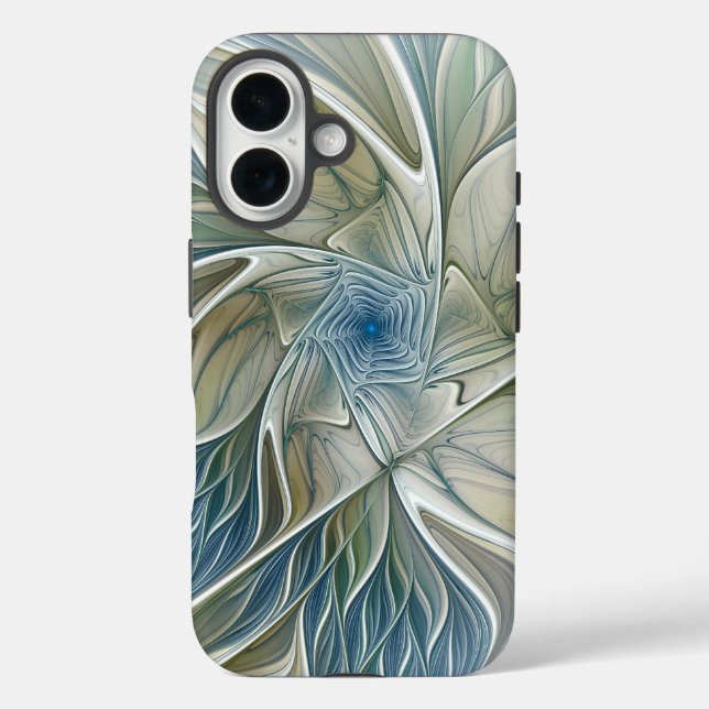 Floral Dream Pattern Abstract Blue Khaki Fractal Case-Mate iPhone Case (Back)