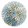 Floral Dream Pattern Abstract Blue Khaki Fractal Ceramic Knob