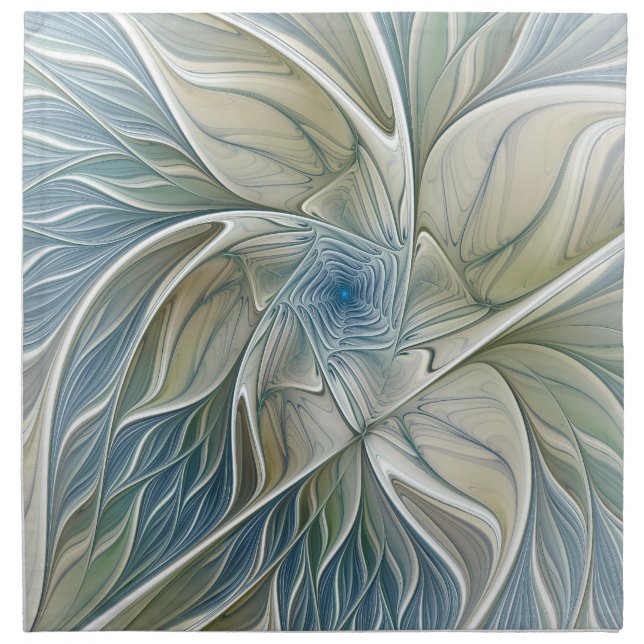 Floral Dream Pattern Abstract Blue Khaki Fractal Cloth Napkin (Front)