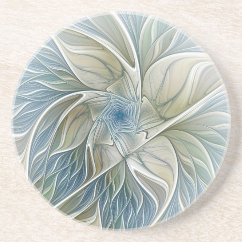 Floral Dream Pattern Abstract Blue Khaki Fractal Coaster
