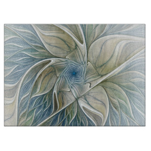 Floral Dream Pattern Abstract Blue Khaki Fractal Cutting Board