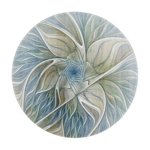 Floral Dream Pattern Abstract Blue Khaki Fractal Cutting Board