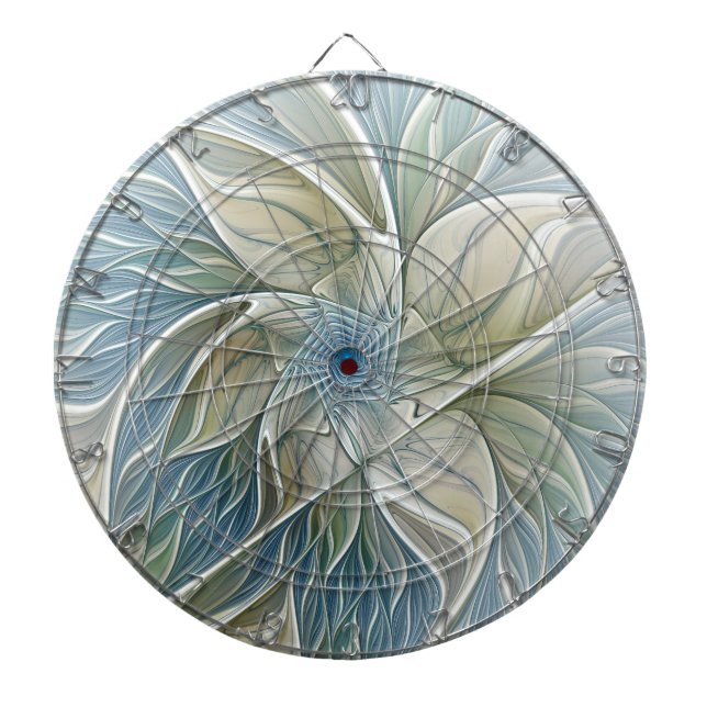 Floral Dream Pattern Abstract Blue Khaki Fractal Dart Board (Front)