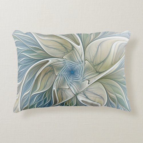 Floral Dream Pattern Abstract Blue Khaki Fractal Decorative Pillow