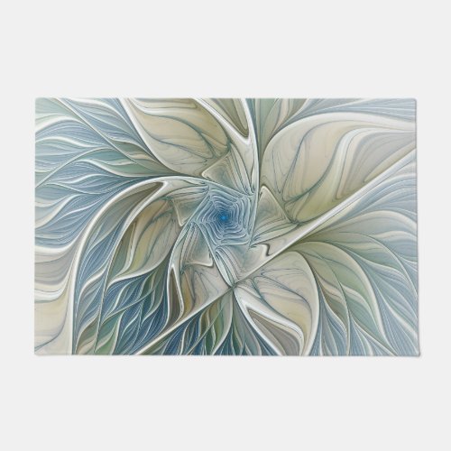 Floral Dream Pattern Abstract Blue Khaki Fractal Doormat