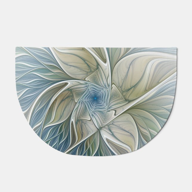 Floral Dream Pattern Abstract Blue Khaki Fractal Doormat (Front)