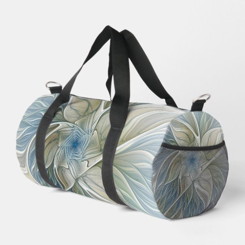 Floral Dream Pattern Abstract Blue Khaki Fractal Duffle Bag