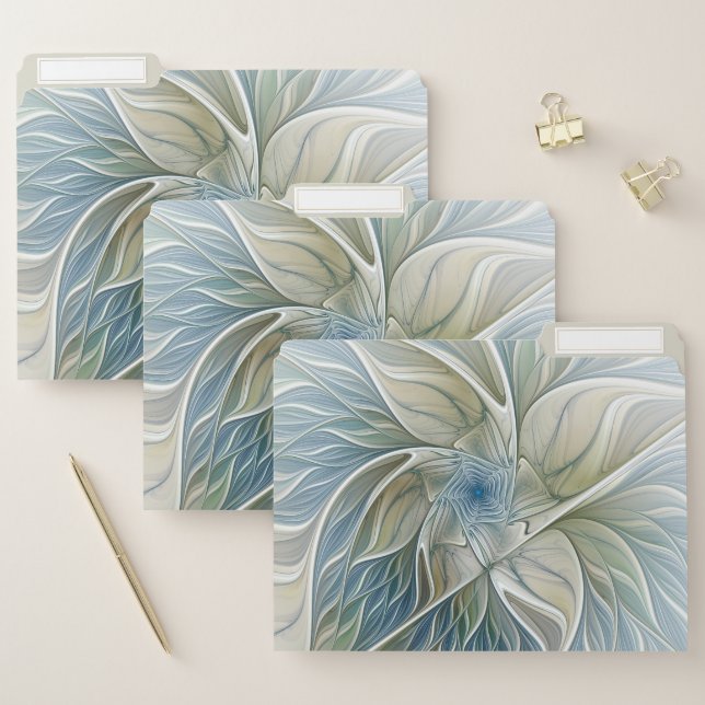 Floral Dream Pattern Abstract Blue Khaki Fractal File Folder (Set)