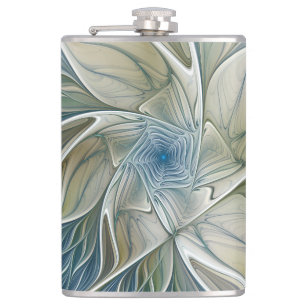 Floral Dream Pattern Abstract Blue Khaki Fractal Flask