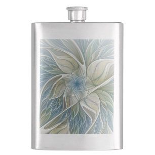 Floral Dream Pattern Abstract Blue Khaki Fractal Flask