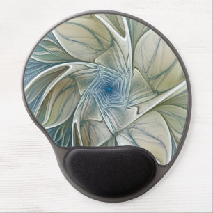 Floral Dream Pattern Abstract Blue Khaki Fractal Gel Mouse Pad
