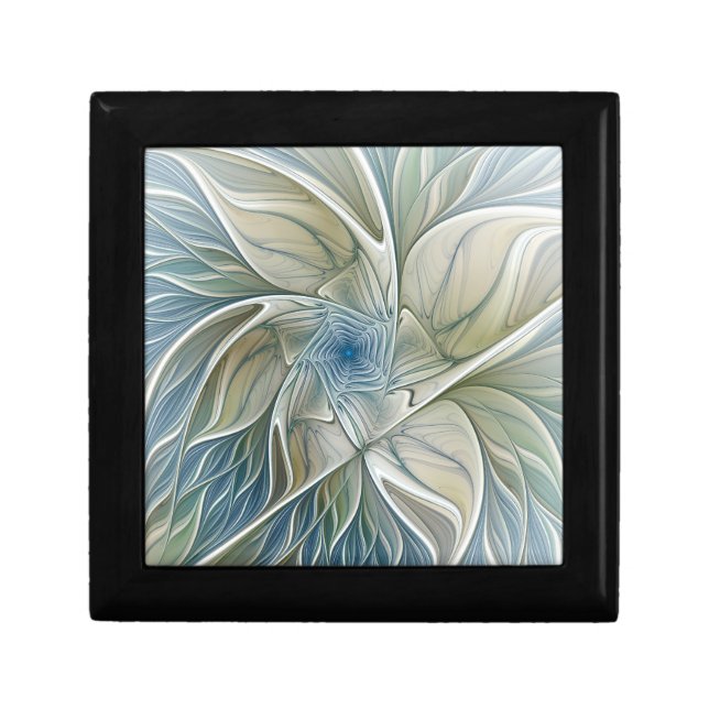 Floral Dream Pattern Abstract Blue Khaki Fractal Gift Box (Front)