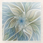 Floral Dream Pattern Abstract Blue Khaki Fractal Glass Coaster<br><div class="desc">A modern and abstract Fantasy Flower.
Design for your glass coaster and more.</div>