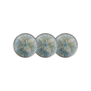 Floral Dream Pattern Abstract Blue Khaki Fractal Golf Ball Marker