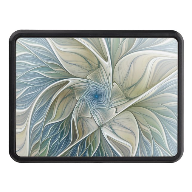 Floral Dream Pattern Abstract Blue Khaki Fractal Hitch Cover (Front)