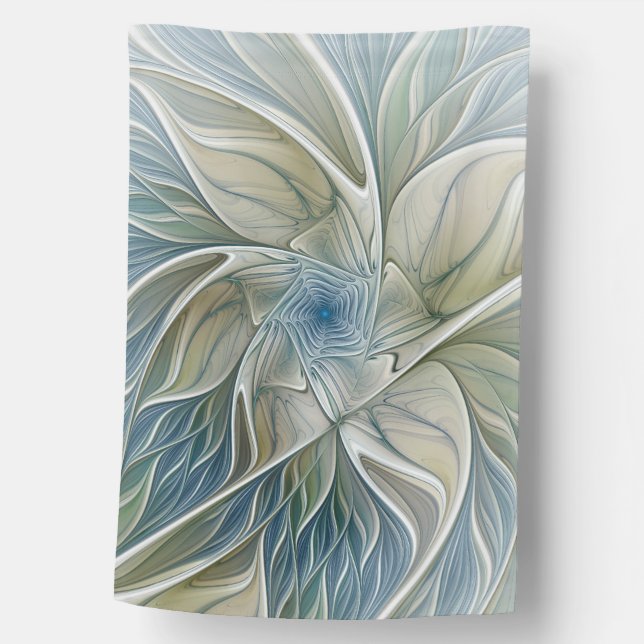 Floral Dream Pattern Abstract Blue Khaki Fractal House Flag (Front)