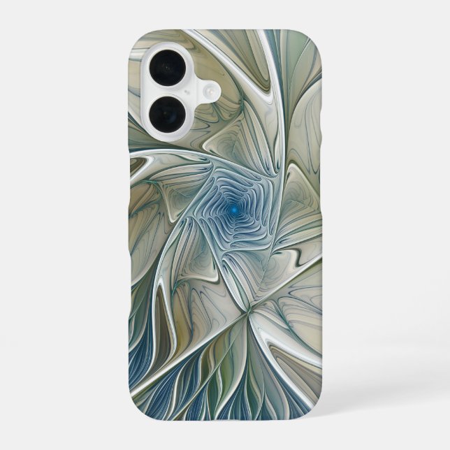 Floral Dream Pattern Abstract Blue Khaki Fractal iPhone Case (Back)