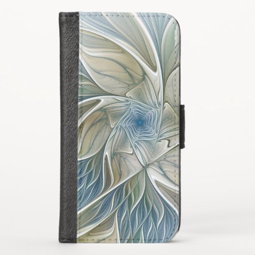 Floral Dream Pattern Abstract Blue Khaki Fractal iPhone XS Wallet Case