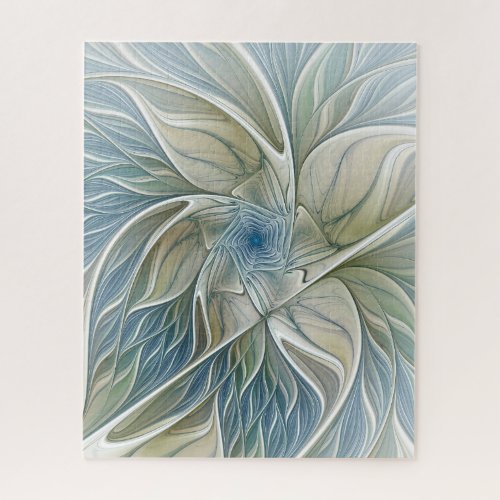 Floral Dream Pattern Abstract Blue Khaki Fractal Jigsaw Puzzle
